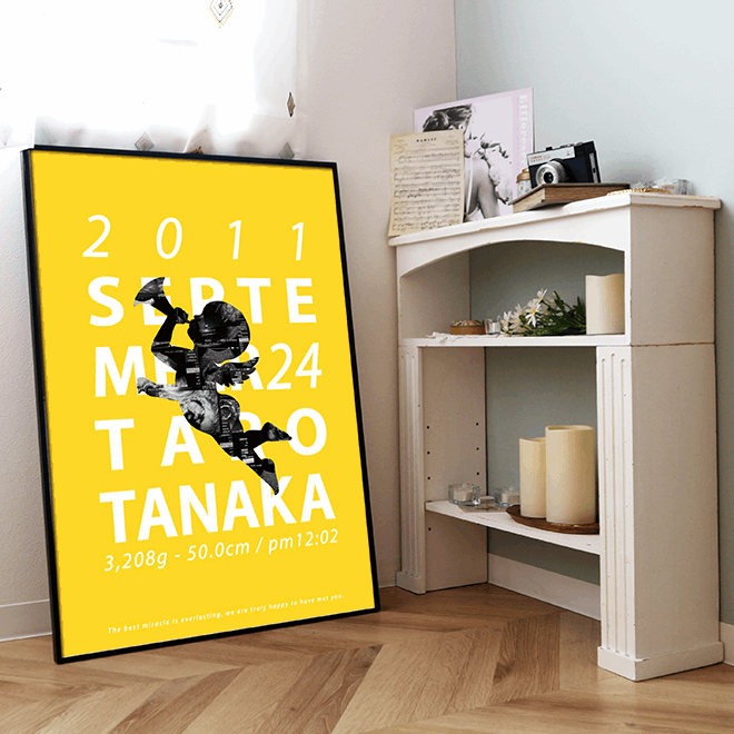 壁に立てかけている天使_yellowのエコー写真ポスター