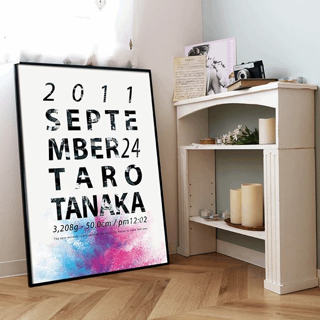 壁に立てかけているLettering_blue&pinkのエコー写真ポスター