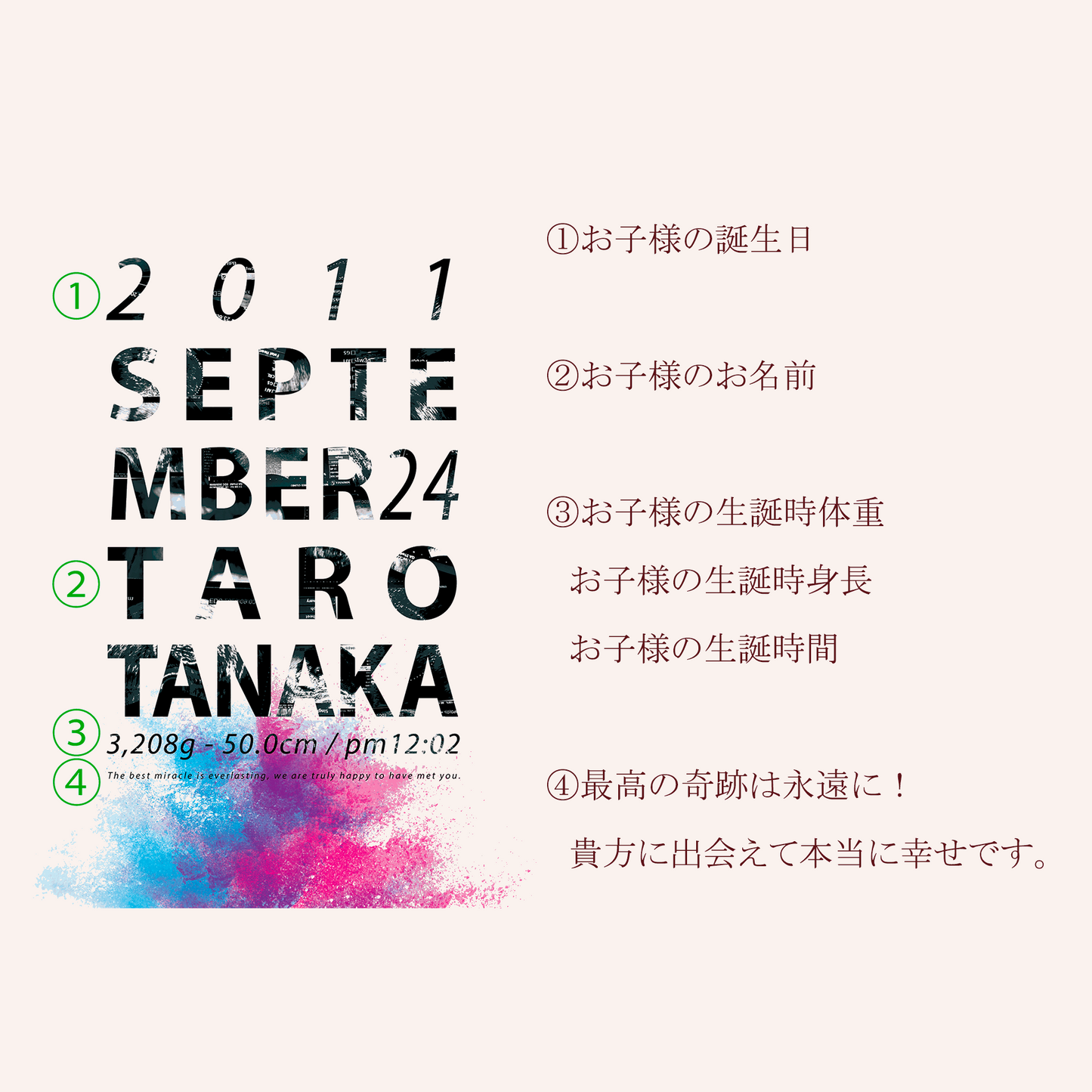Lettering_blue&pinkのエコー写真ポスターの記載内容